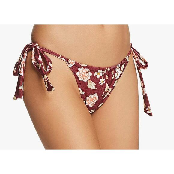 Mink Pink 2 PC Burgundy Floral Bikini Top & Bottom Set XS NWT - Picture 4 of 4
